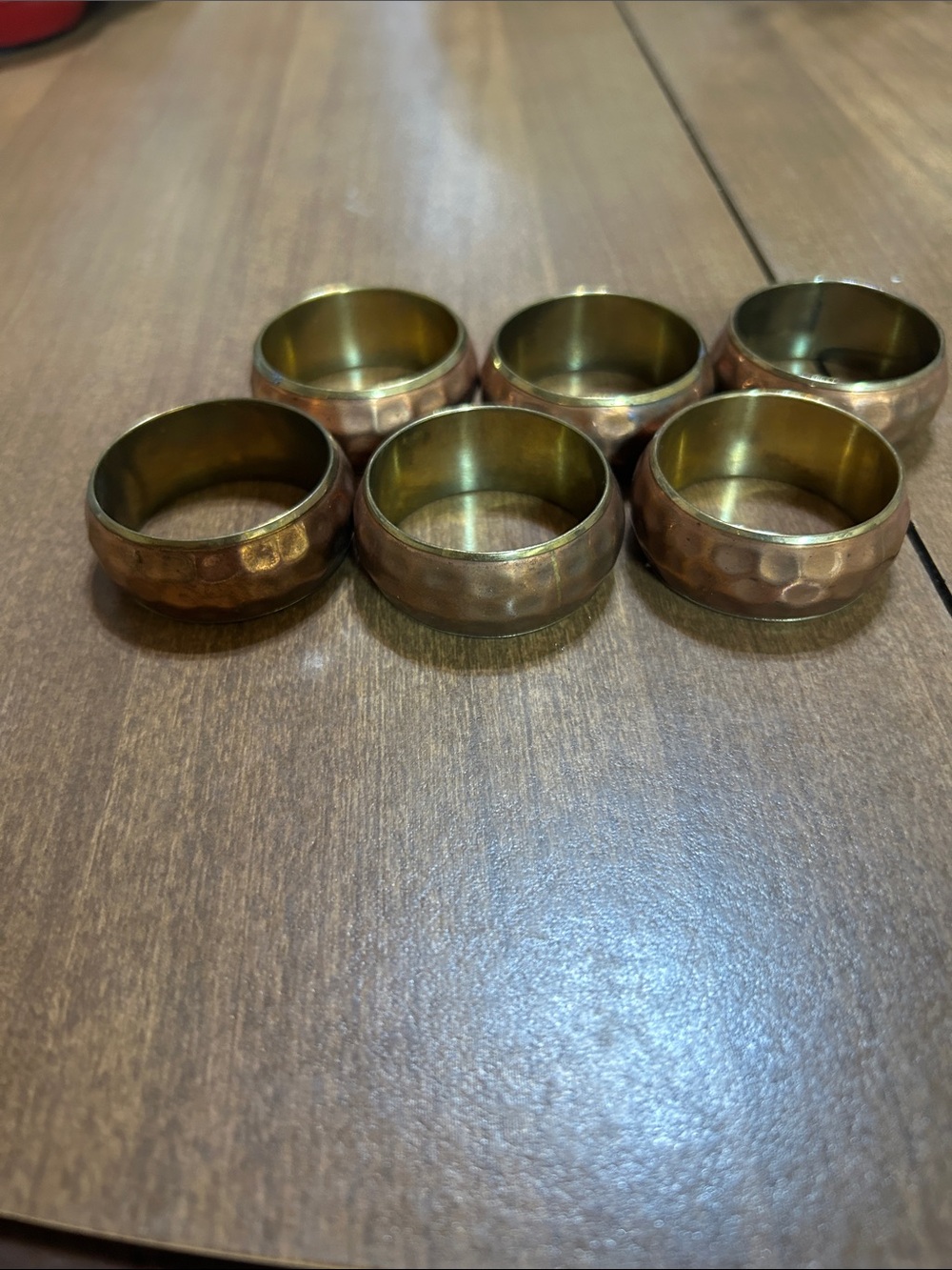 Hammered Copper Tone Napkin Rings - Set of 6